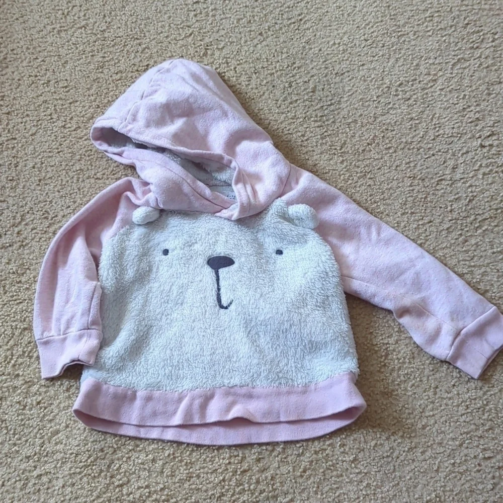 Baby Gap Pink & White Fuzzie Soft Hooded Sweatshirt & Joggers Set Size 18-24 M
